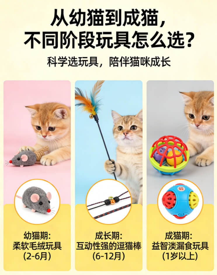 猫咪玩具选购指南：从幼猫到成猫，不同阶段玩具怎么选？